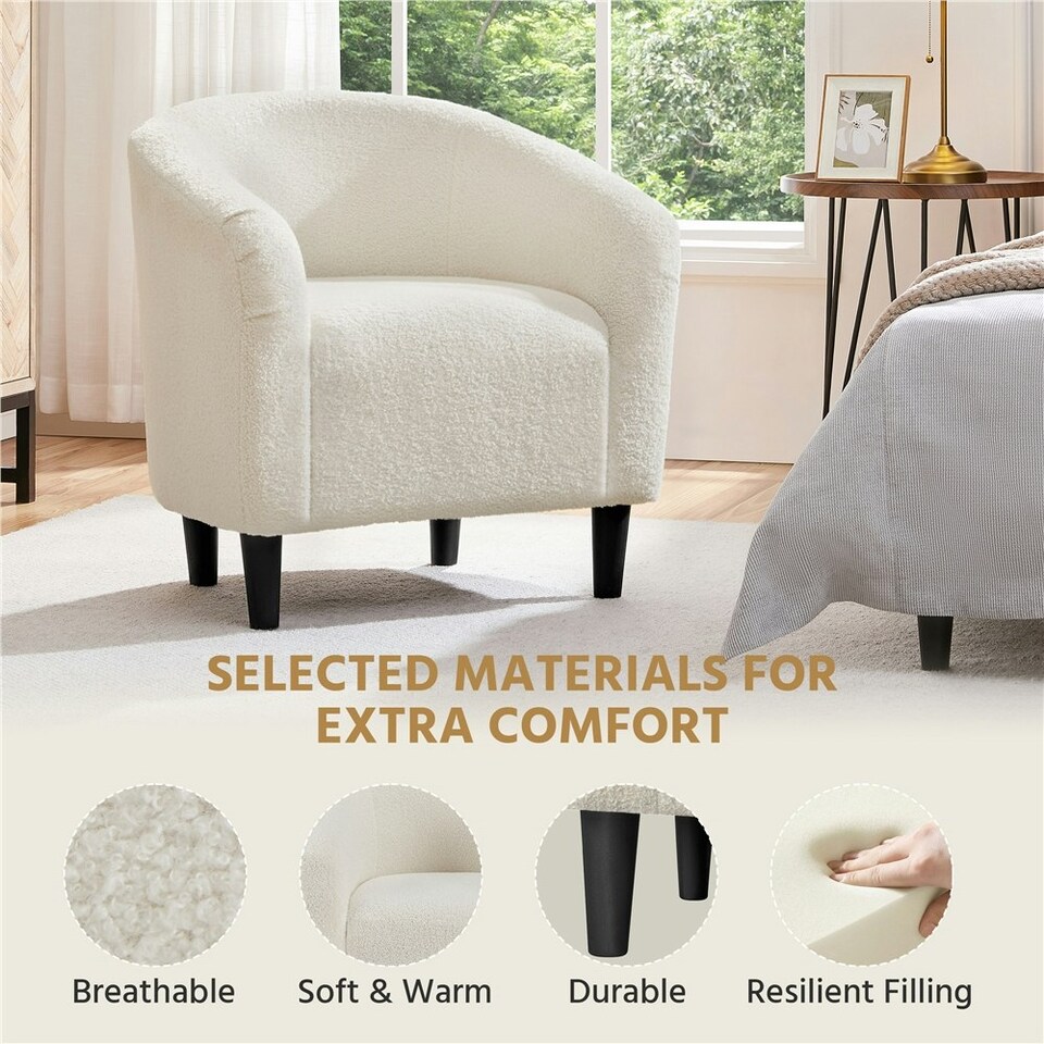 image 1 of Yaheetech Fabric Club Chair Upholstered Accent Barrel Chair White | Ivory