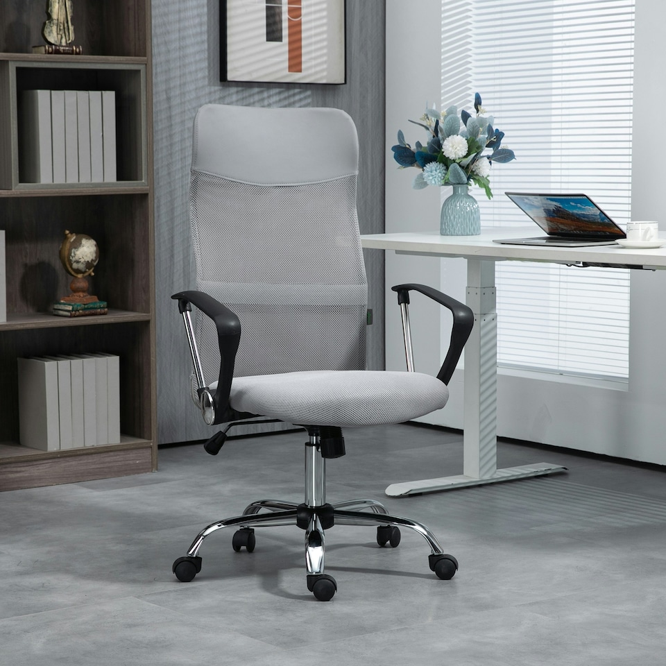 image 1 of HOMCOM Executive Office Chair High Back Mesh Back Seat Desk Chairs, Light Grey