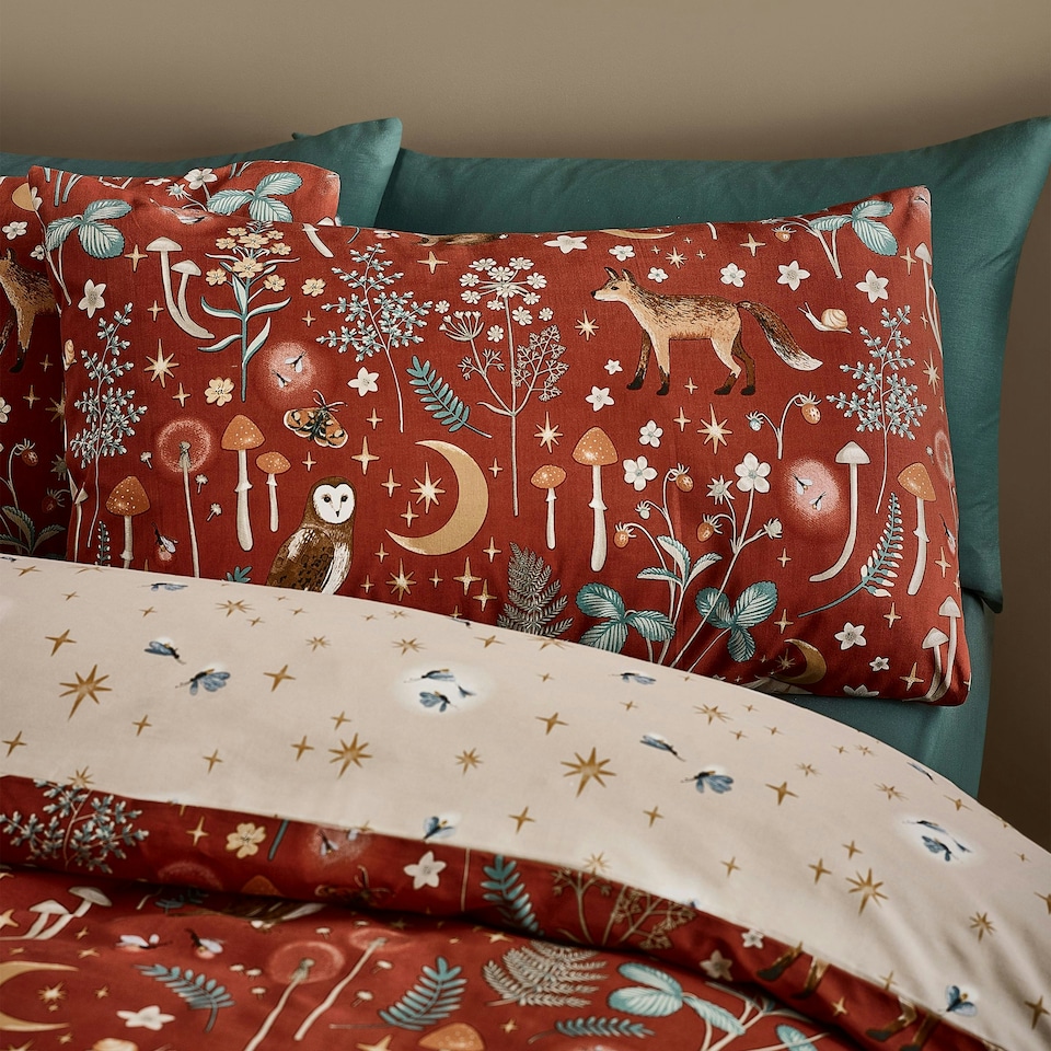image 1 of Catherine Lansfield Enchanted Twilight Animals Reversible Duvet Cover Set Burnt Orange Orange | Burnt Orange | Double