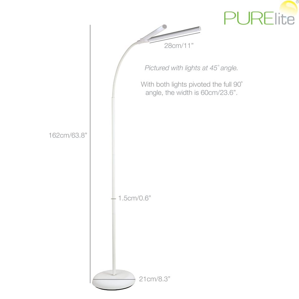 image 1 of PURElite Natural Daylight Floor Lamp - 2 Lights for Extra Power with 4 Brightness Settings for Reading & Crafts