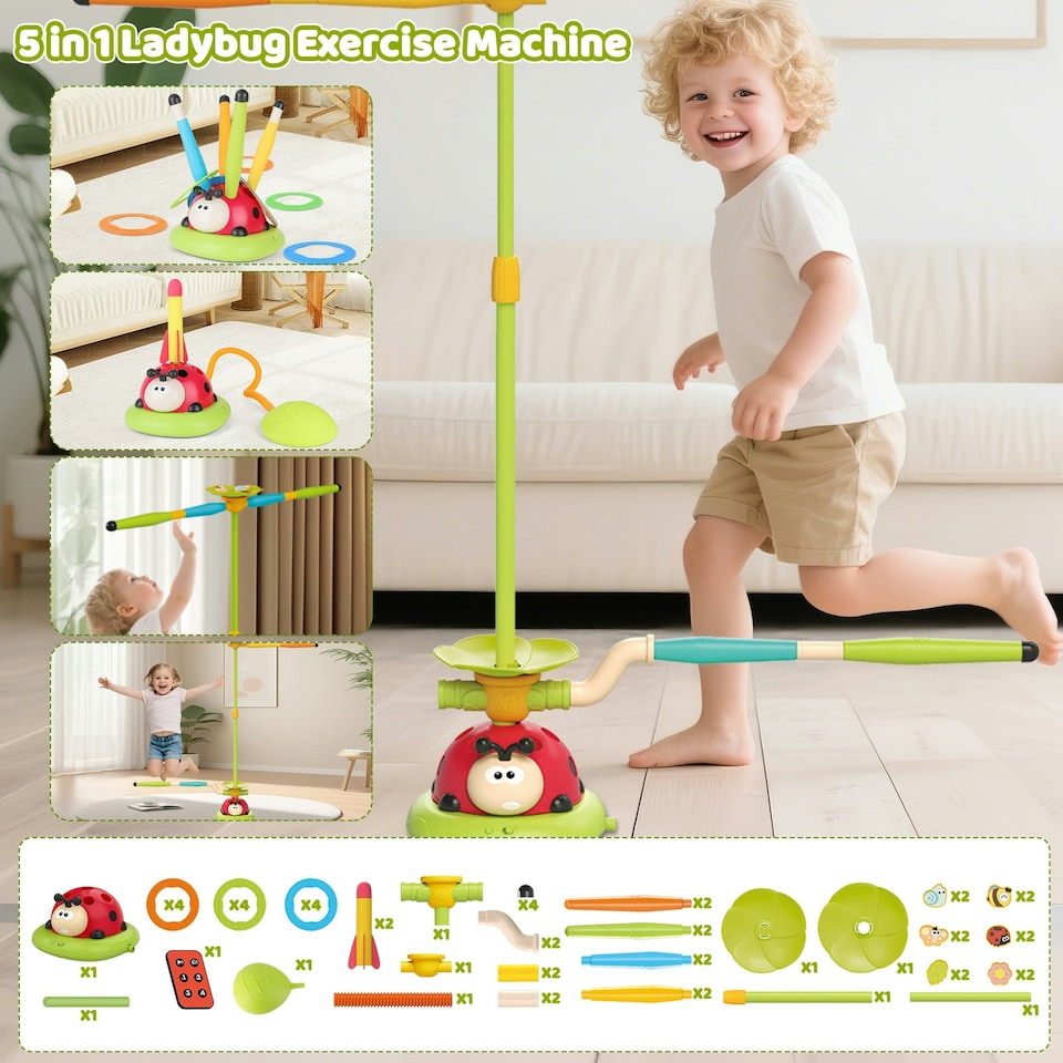 image 1 of 5 in 1 Kids Sports Activity Game Set Jump Challenge Aerobie Toss Ring Obstacle Game