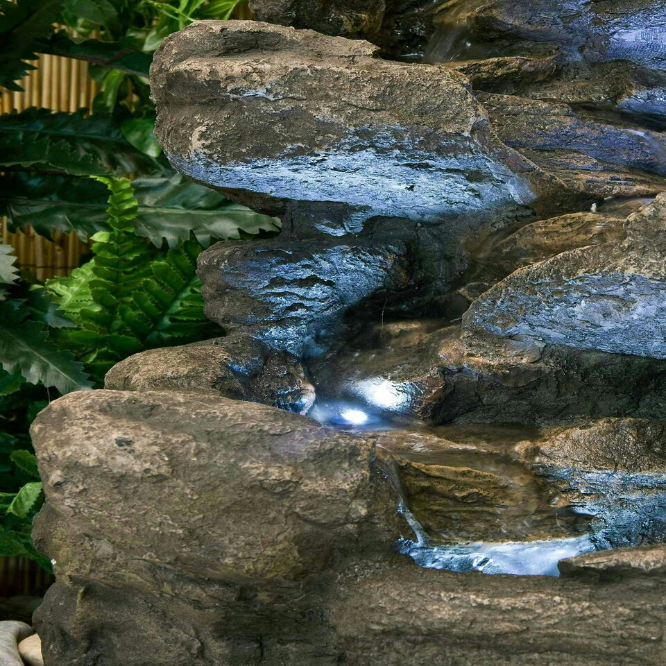 image 1 of Primrose 4 Tier Rock Falls Patio Garden Water Feature with LED Lights 54cm