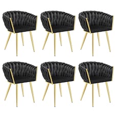 Dining Chair Astano - padded, velvet, knot design, continuous backrest | Black | black/gold | 6