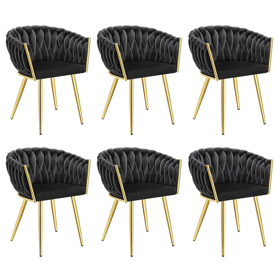 image 1 of Dining Chair Astano - padded, velvet, knot design, continuous backrest | Black | black/gold | 6