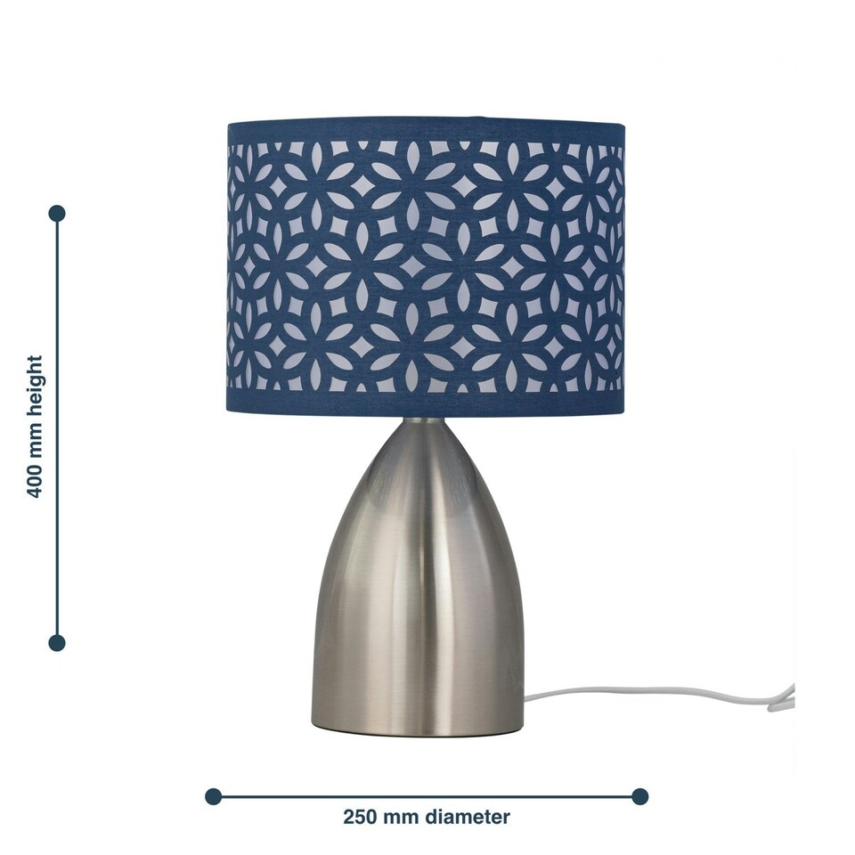 image 1 of First Choice Lighting Valentina Brushed Chrome Touch Lamp with Navy Blue Cut Out Shade Silver | Blue