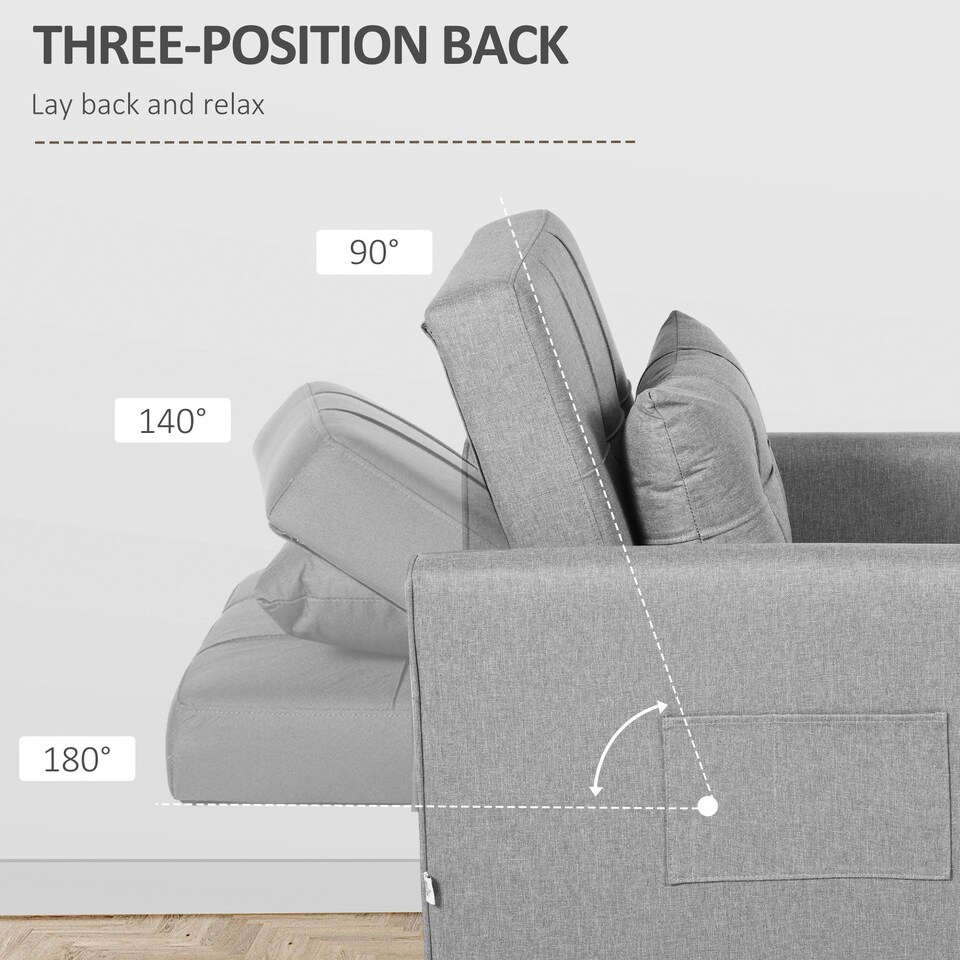 image 1 of HOMCOM Pull Out Chair Bed, Sleeper Chair with Pillow Light Grey