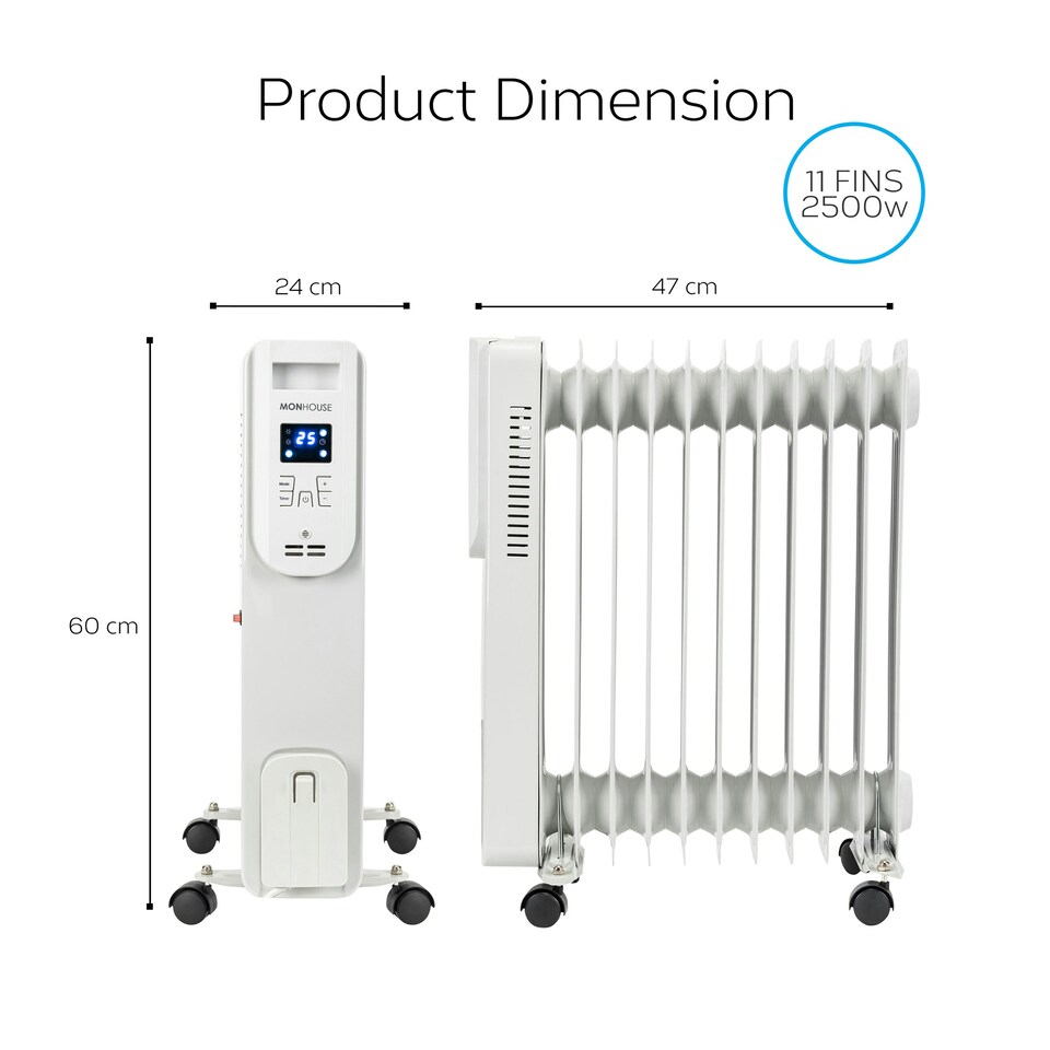 image 1 of MONHOUSE 11 Fins Oil Filled Radiator - Portable Electric Heater with Adjustable Thermostat - 3 Heat Settings, Overheat Safety Cut Off, Remote Control - White
