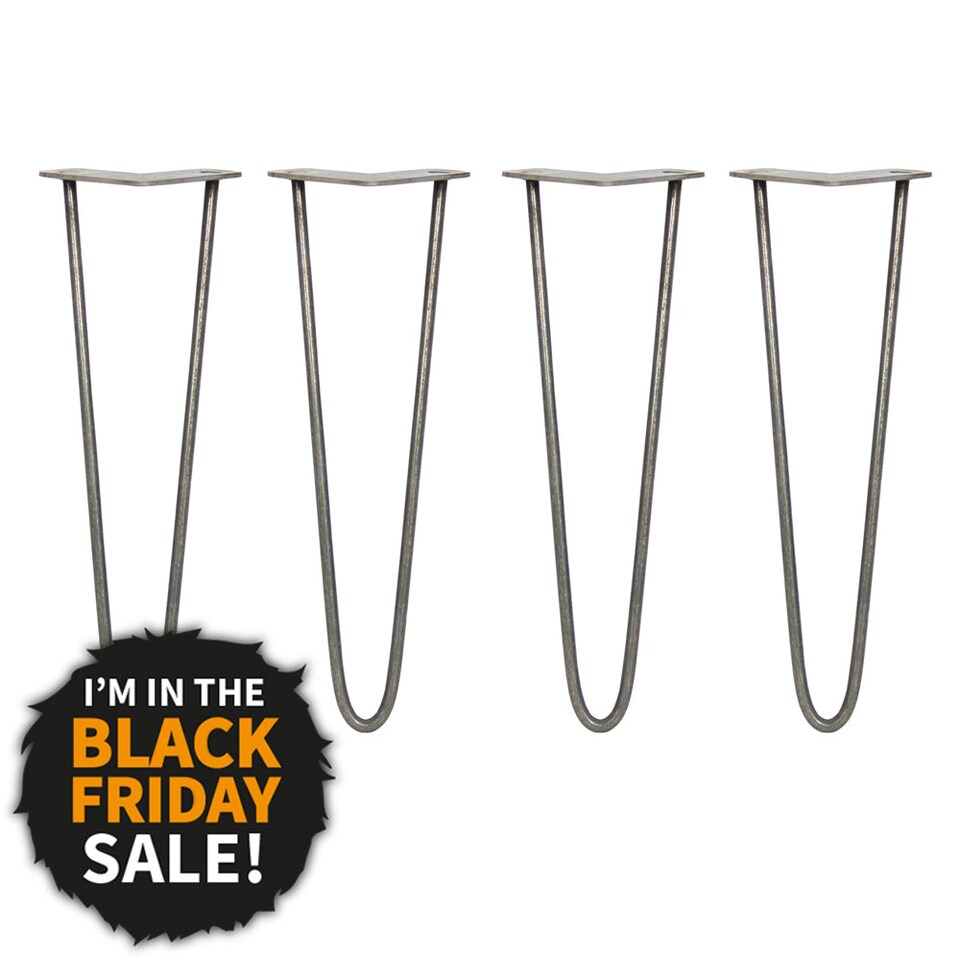 image 1 of 4 x 16" Hairpin Legs - 2 Prong - 10mm - Raw Steel
