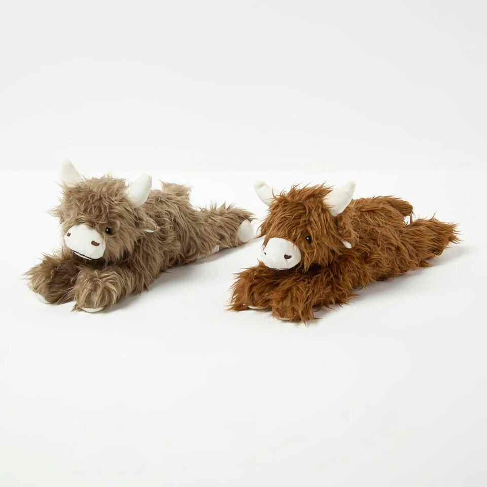 image 1 of Homescapes Luxury Fabric Highland Cow Doorstop Set of 2