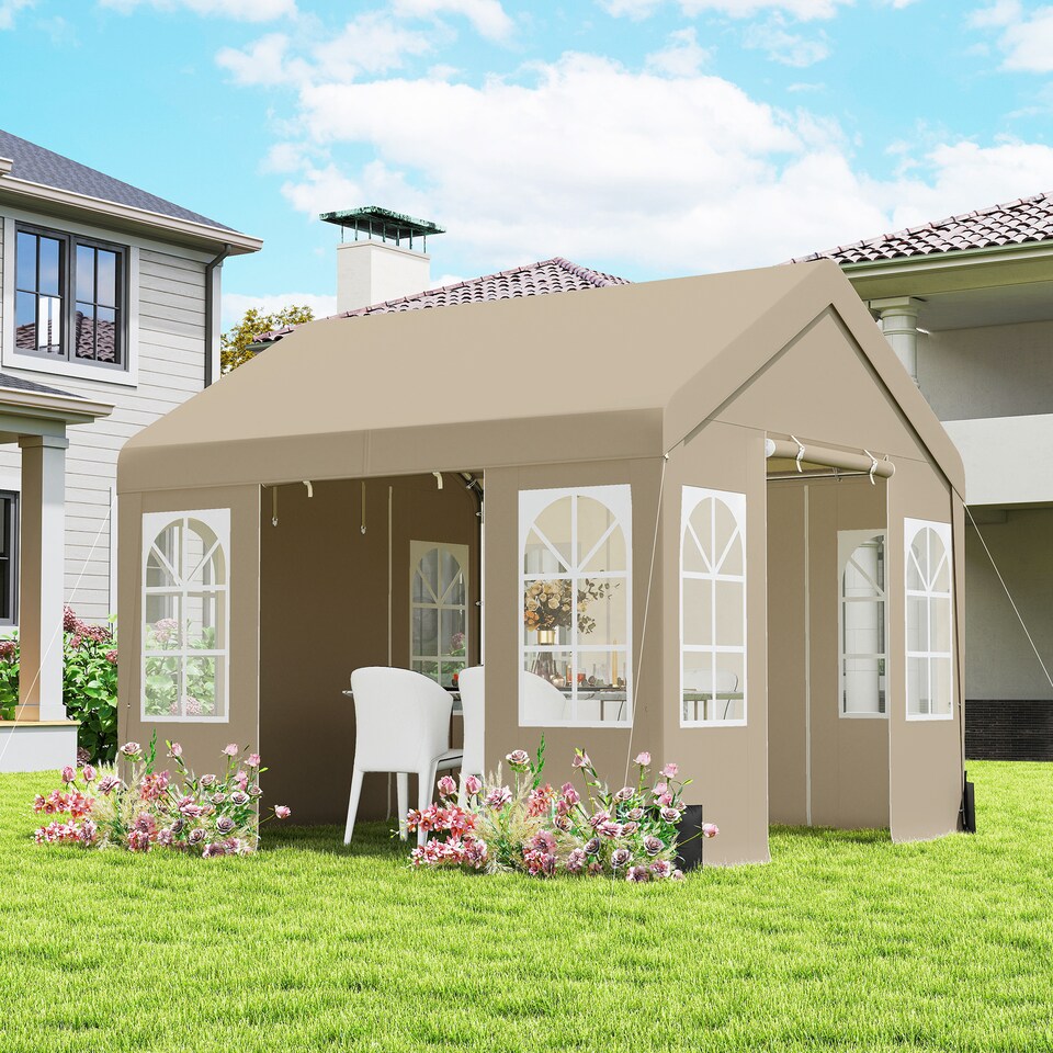 image 1 of Outsunny 3 x 3 m Party Tent, Outdoor Canopy Tent with Sidewalls, Beige | Cream | Beige | 295 x 300 x 278 cm