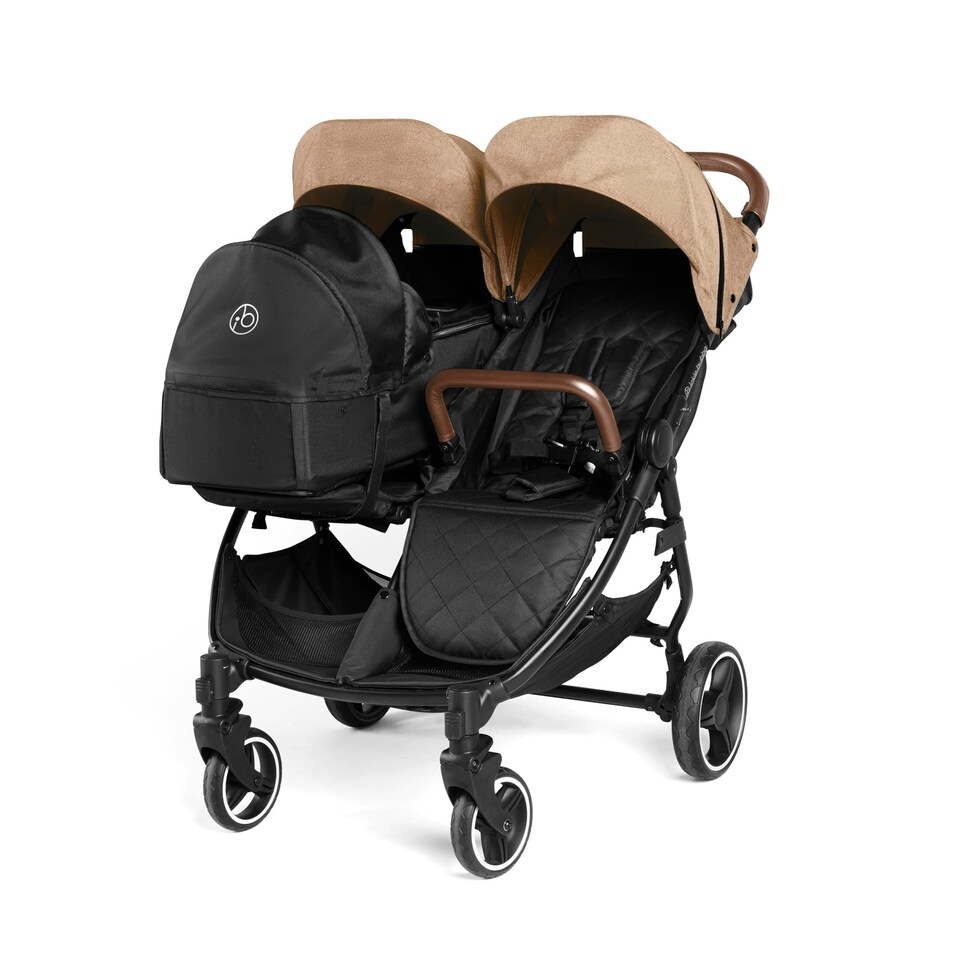 image 1 of Venus Prime Double Stroller - Birth to 15kgs (Approx. 3 Years), Lightweight, One Hand Fold, Newborn Cocoon, 2 Quilted Footwarmers & Rain Cover (Biscuit)