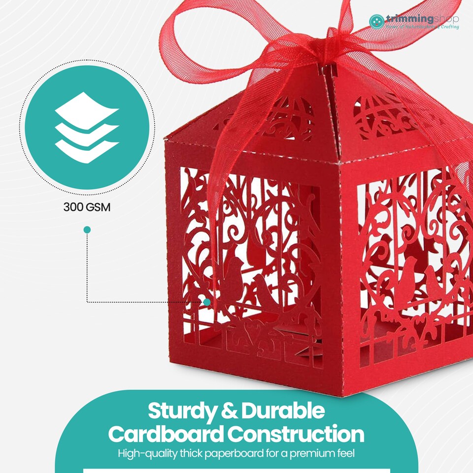 image 1 of Love Birds Wedding Favour Boxes with Organza Ribbon Gift Boxes - 50pcs