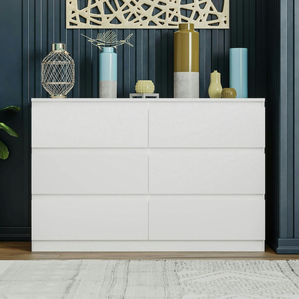 image 1 of Vida Designs Denver 6 Drawer Chest of Drawers Bedroom Storage, White