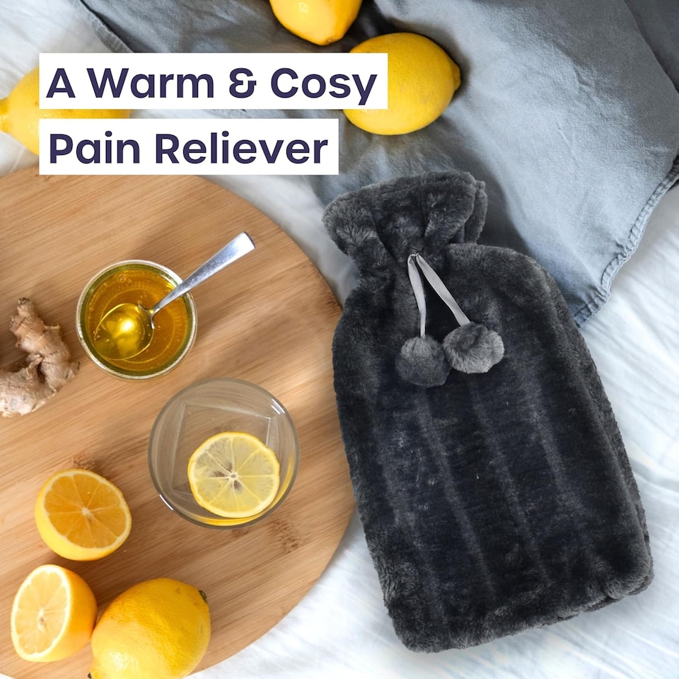 image 1 of 3.5L Extra Large Hot Water Bottle - Faux Fur Covered for Pain Relief, Hand and Foot Warmer | Grey | Grey | 3.5L