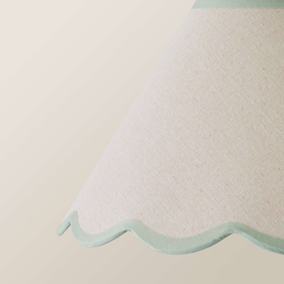 image 1 of ValueLights Florie Natural Large Taper Lamp Shade Scallop Green Trim & Bulb | Green