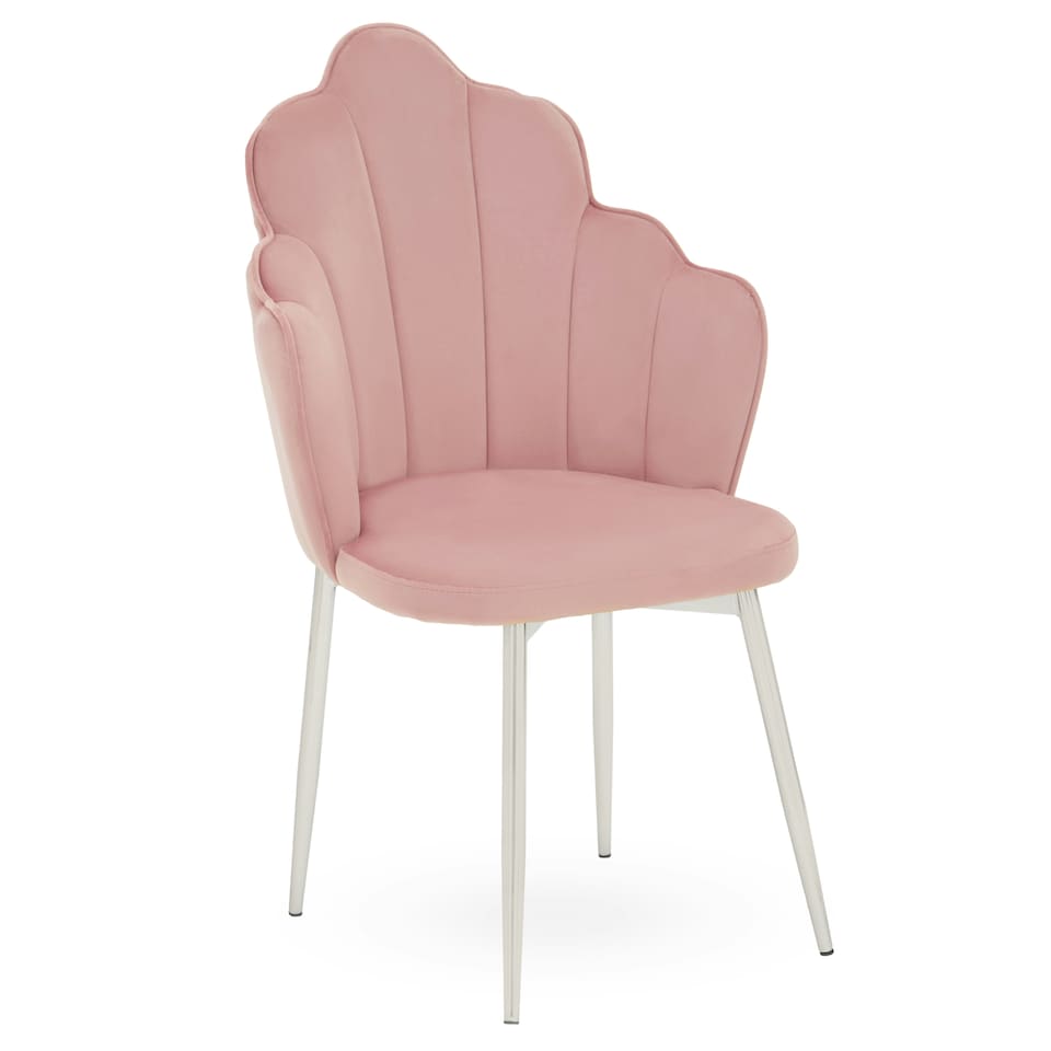 image 1 of Interiors by Premier Pink Velvet Dining Chair, Durable & Adjustable Velvet Office Chair, Backrest Pink Accent Chair with Chrome Legs