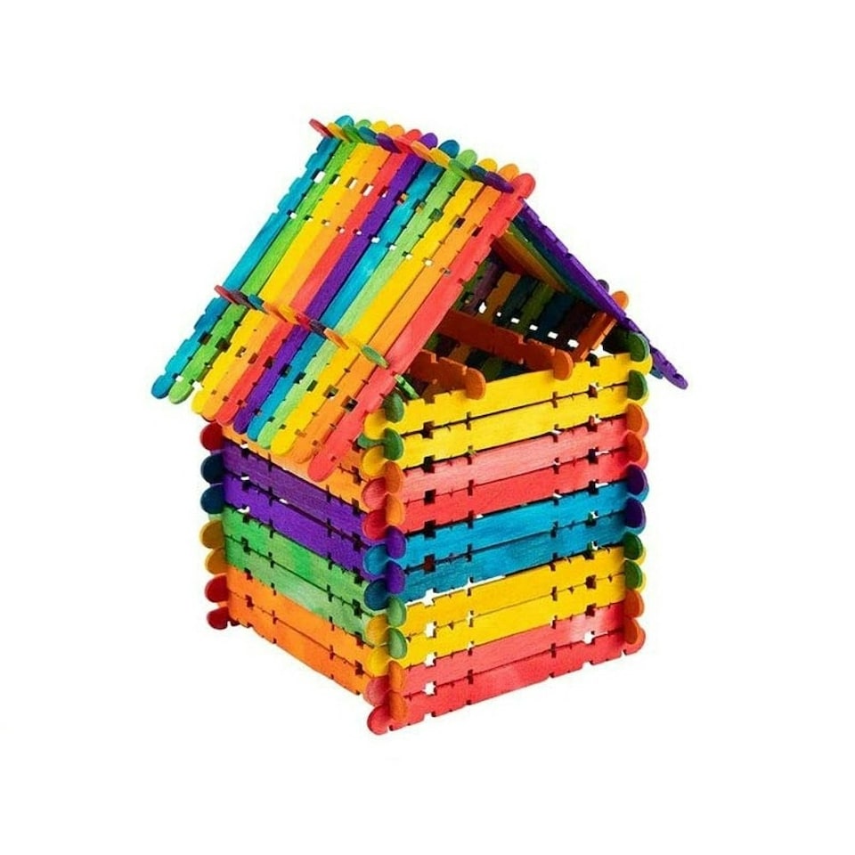 image 1 of Pack of 50 Assorted Colour Wooden Sticks with Grooves 114 x 10 x 2mm