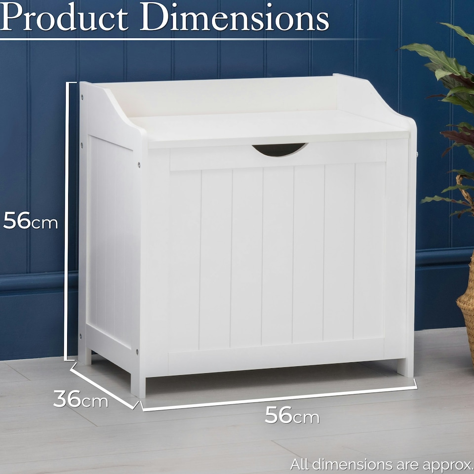 image 1 of Christow White Laundry Box Wooden Bathroom Storage Basket Linen Clothes Chest