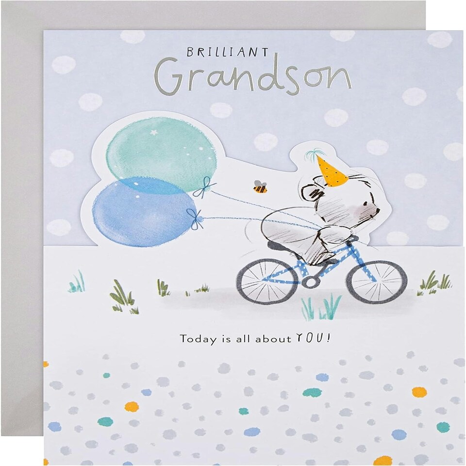image 1 of Cute Die Cut Illustrated Design Grandson Birthday Card