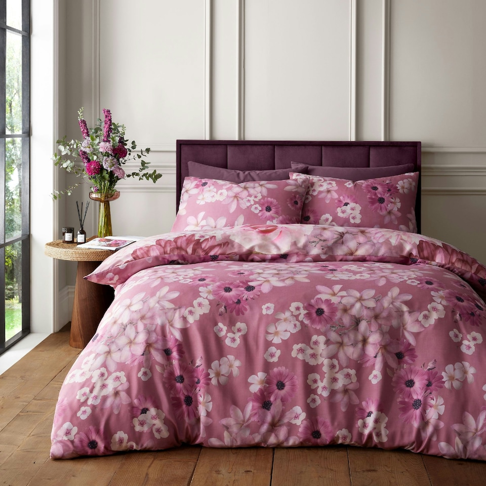 image 1 of RHS x Catherine Lansfield Rosemoor Floral So Soft Duvet Cover Set Pink Pink | Super King