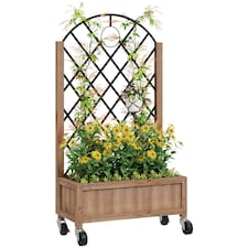 Outsunny Wooden Raised Bed, Outdoor Planter Box  Metal Trellis | Brown | Brown