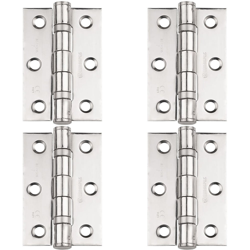 4 PACK - PAIR Grade 7 Heavy Duty Ball Bearing Hinge - 76 x 51mm Bright Stainless Steel