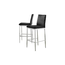 Furniturebox 2x Milan Bar Stools Black Velvet Silver Legs