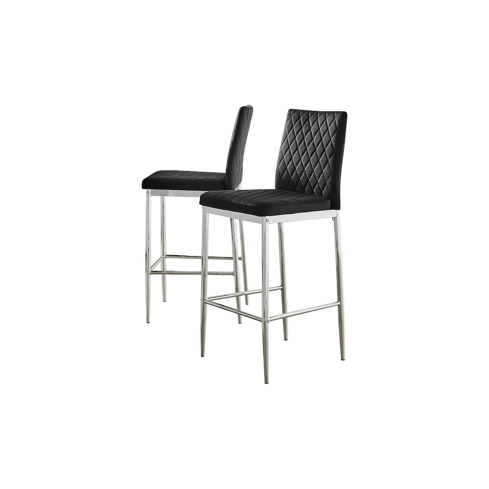 image 1 of Furniturebox 2x Milan Bar Stools Black Velvet Silver Legs