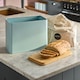 image 2 of Cooks Professional Diamond Pattern Bread Bin with Linen Bag & Bamboo Cutting Board Lid | Blue | Blue | 1