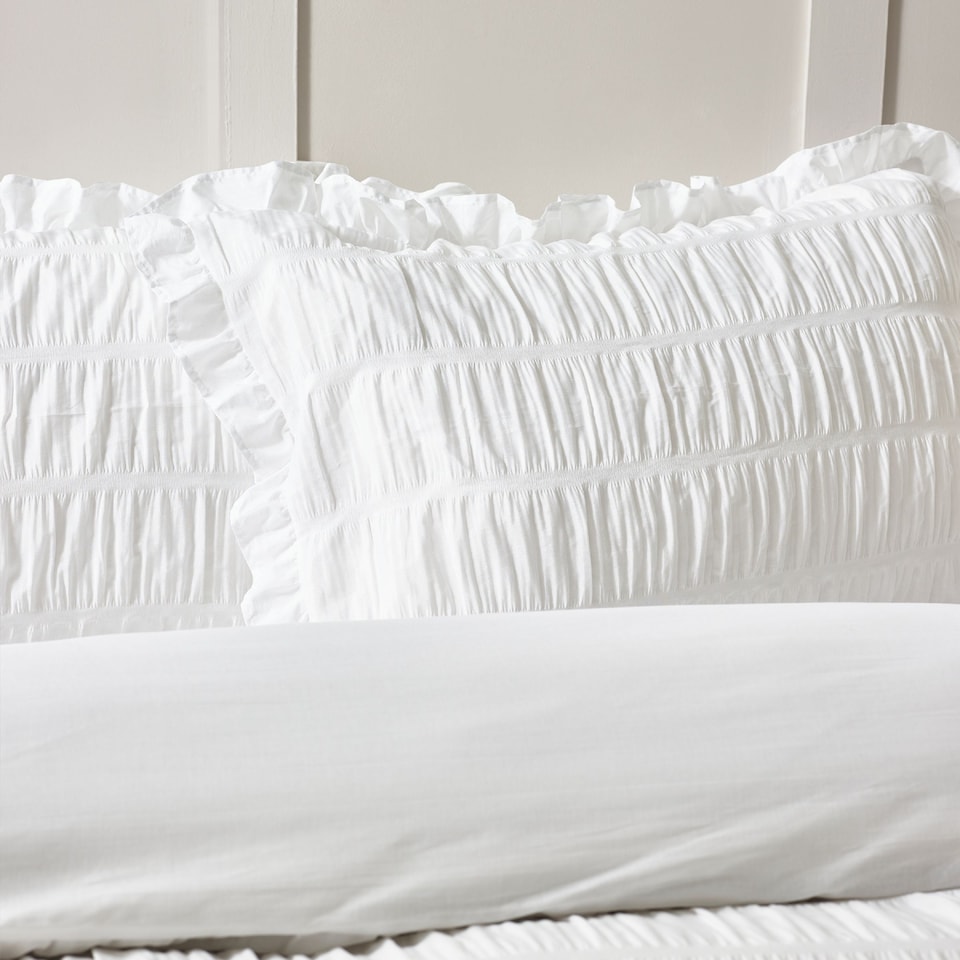image 1 of Seersucker Frill Duvet Cover Set | White
