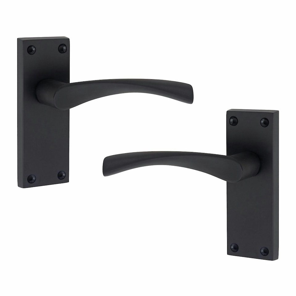 image 1 of Golden Grace 5 Sets Victorian Scroll Astrid Door Handles Latch in Matt Black with 1 Pair of 3" Ball Bearing Hinges & Latches Pack - 120mm x 40mm Backplate Black