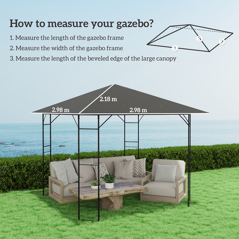 image 1 of Outsunny 3 x 3(m) Gazebo Canopy Replacement Cover with Drain Holes, Grey