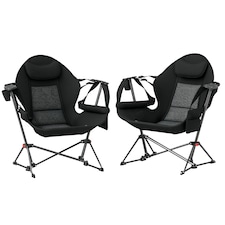 Outsunny Hammock Camping Chair Set of 2, Adjustable Back Camp Chair, Black 