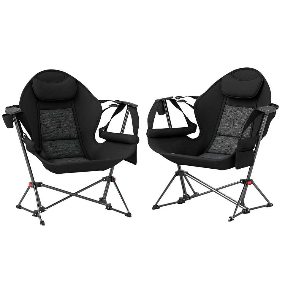 image 1 of Outsunny Hammock Camping Chair Set of 2, Adjustable Back Camp Chair, Black