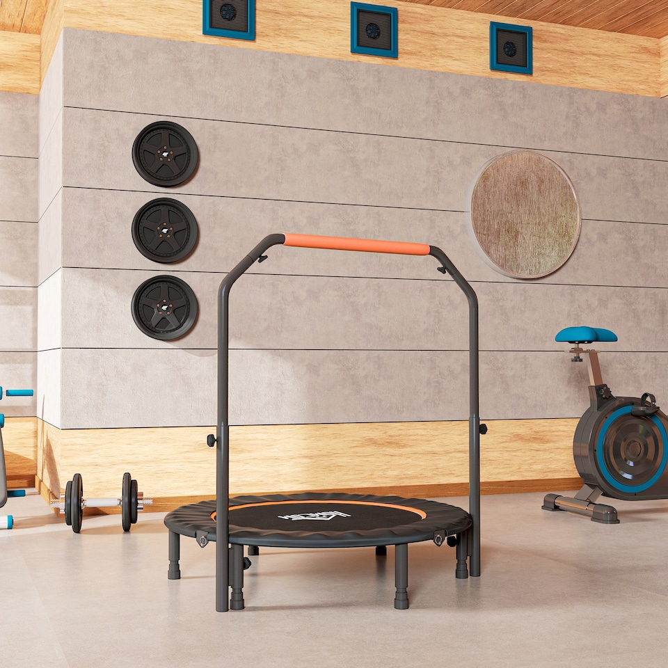 image 1 of HOMCOM Foldable Mini Fitness Trampoline w Foam Handle, Orange