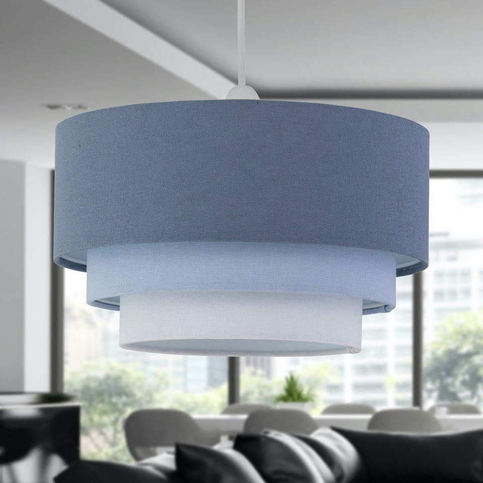 image 1 of First Choice Lighting Gabi Blue Ombre Linen 3 Tier Ceiling Light Shade Blue