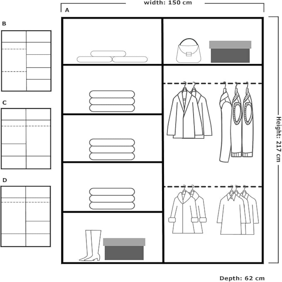 image 1 of Modern Sliding Wardrobe 120/150/180/203cm White/Black/Grey/Oak Black | 150cm