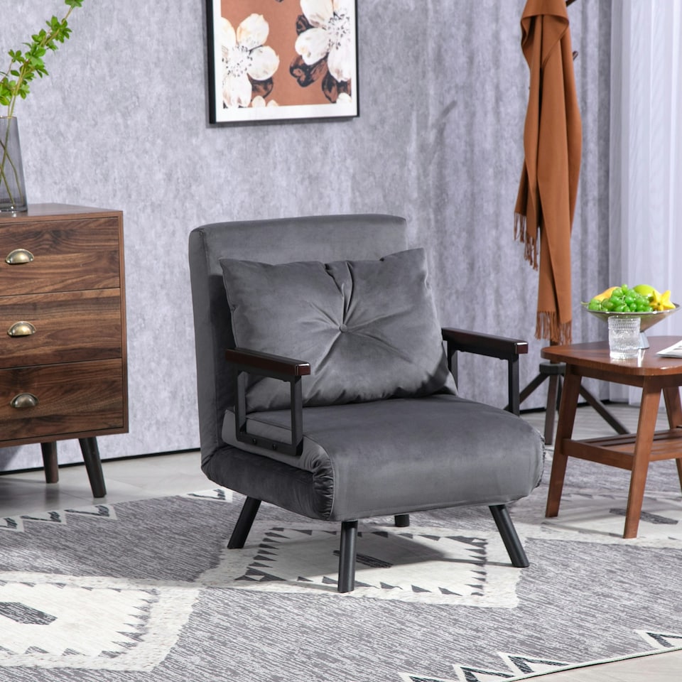 image 1 of HOMCOM Click Clack Chair Bed Settee for Living Room, Guest Room, Grey