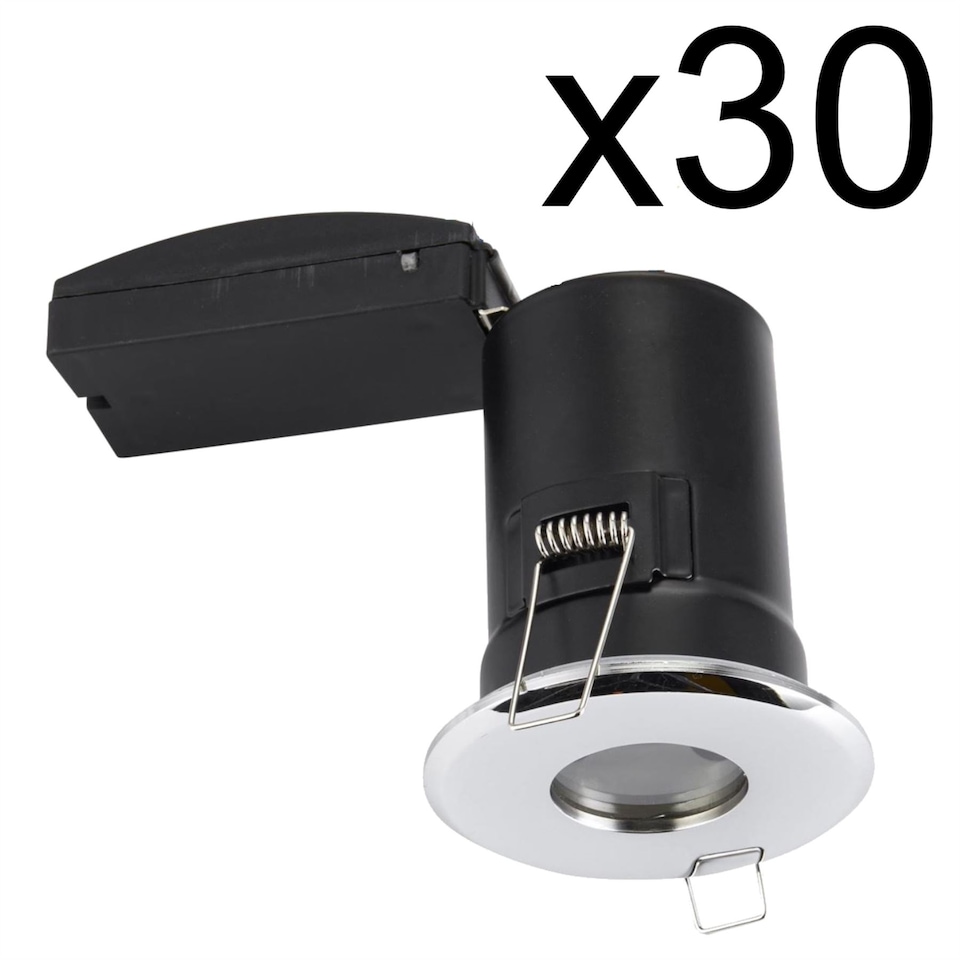 image 1 of Set of 30 - Chrome IP65 Bathroom Recessed Fire Rated Downlights
