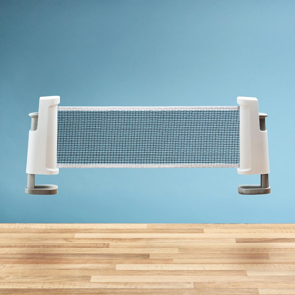 image 1 of Decathlon Table Tennis Set with Posts, Adjustable Rollnet, 2 Bats and 2 Balls - White/Grey