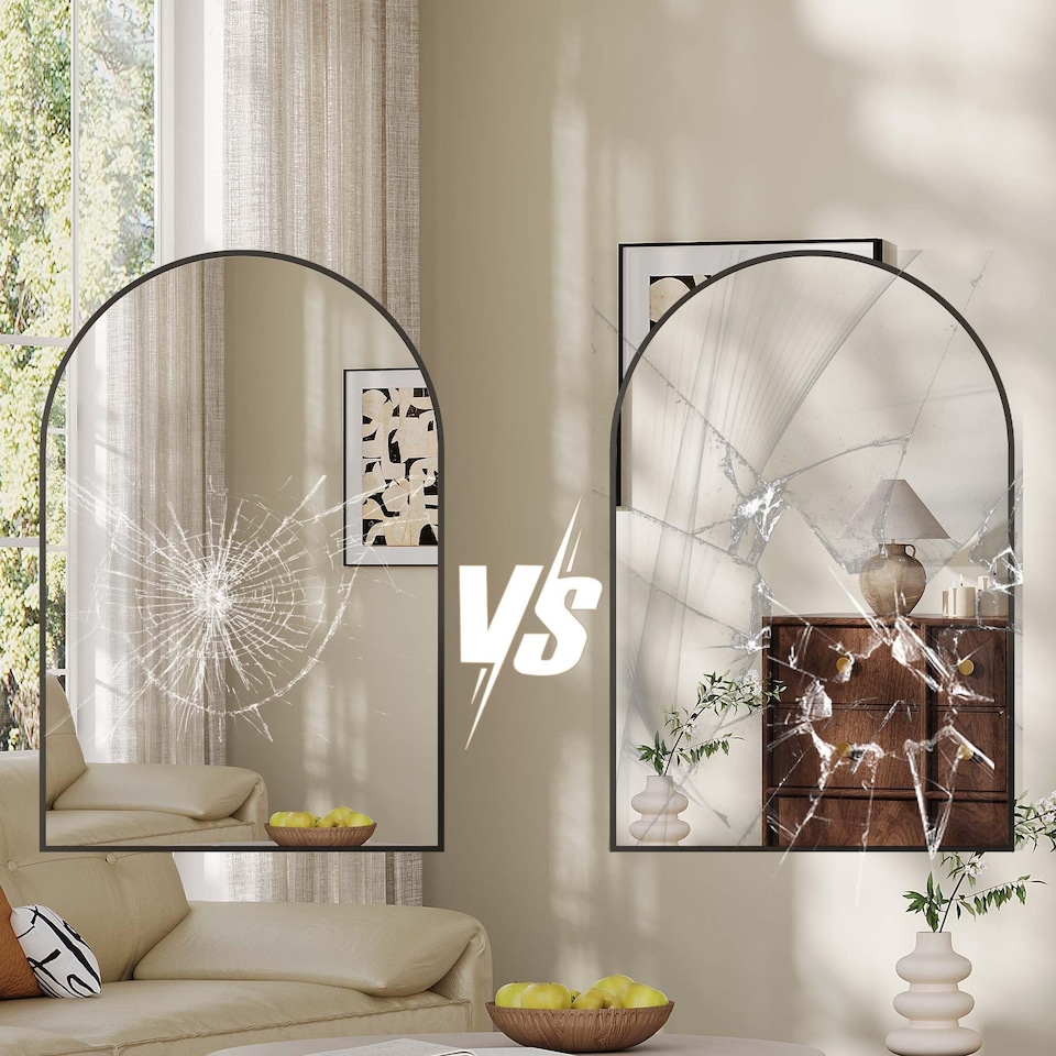 image 1 of London Boutique Black Arched Wall Mirror Framed Bathroom Mirror 75 x 55cm