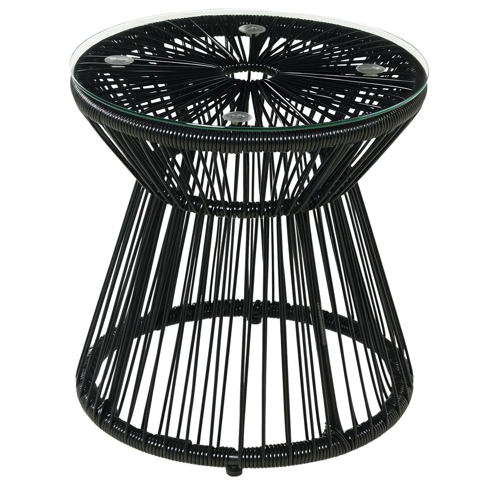 image 1 of Outsunny PE Rattan End Table, Round Hollow Drum Design Side Table, Black