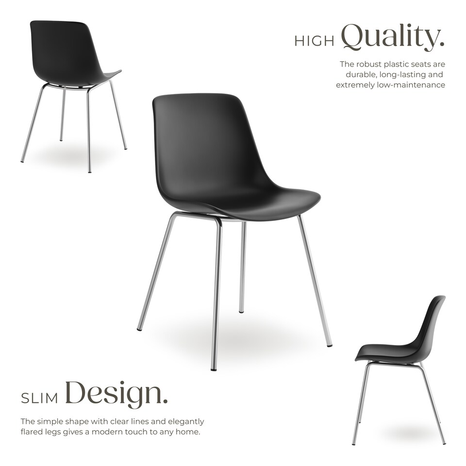 image 1 of Dining Chair Mave - large plastic seat, ergonomic, high backrest, 120 kg load capacity | Black | black/chrome | 4