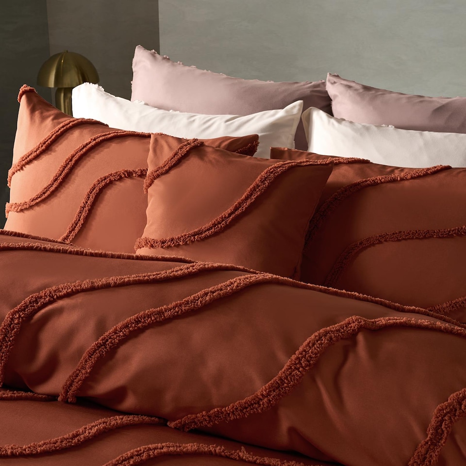 image 1 of OHS Tufted Contour Bedding Set Duvet Cover with Pillowcase | Orange | Rust | Single