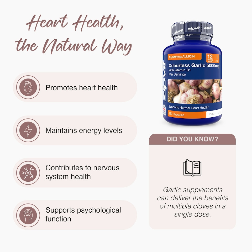 image 1 of Zipvit Odourless Garlic 5000mg with Vitamin B1, Heart & Energy Support, 360 Capsules, 12-Month Supply