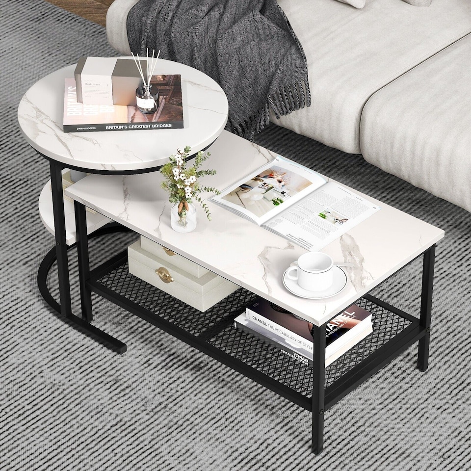 image 1 of COSTWAY Set of 2 Sofa Side Table Coffee Nesting Table Black