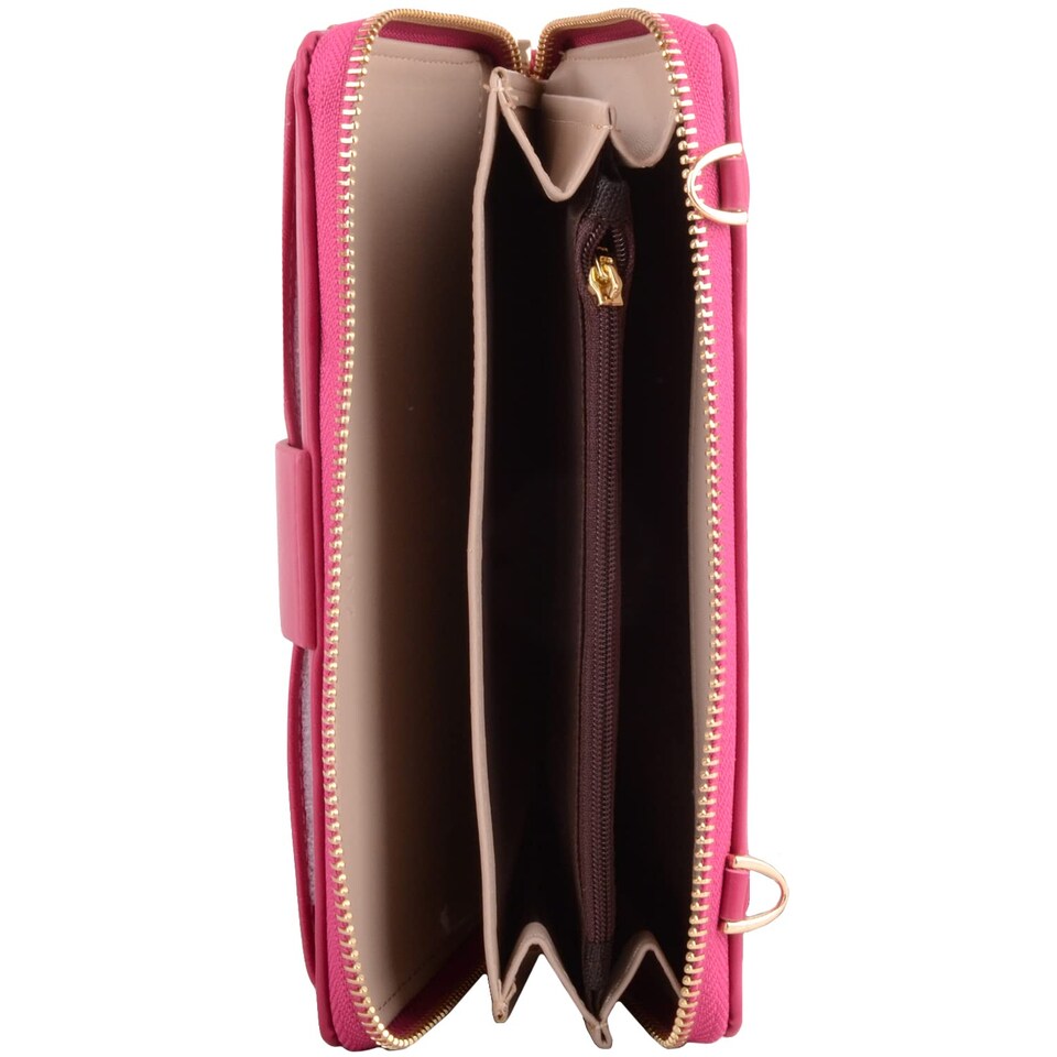 image 1 of Lorenz Womens Faux Leather Attachable Strap RFID Purse Wallet Clutch | Pink | Magenta