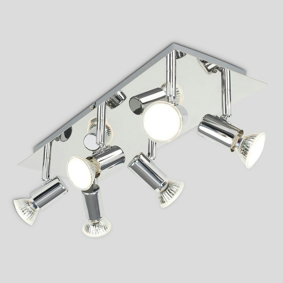 image 1 of ValueLights Modern Rectangular Silver Chrome 6 Way Adjustable GU10 Ceiling Spotlight