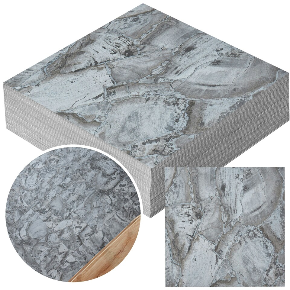 image 1 of NOVECRAFTO Vinyl Floor Tiles Self Adhesive – 12x12in Peel and Stick Flooring for Kitchen, Bathroom & Living Room – Charcoal Marble Flow Design | Grey | 4.65 sqm