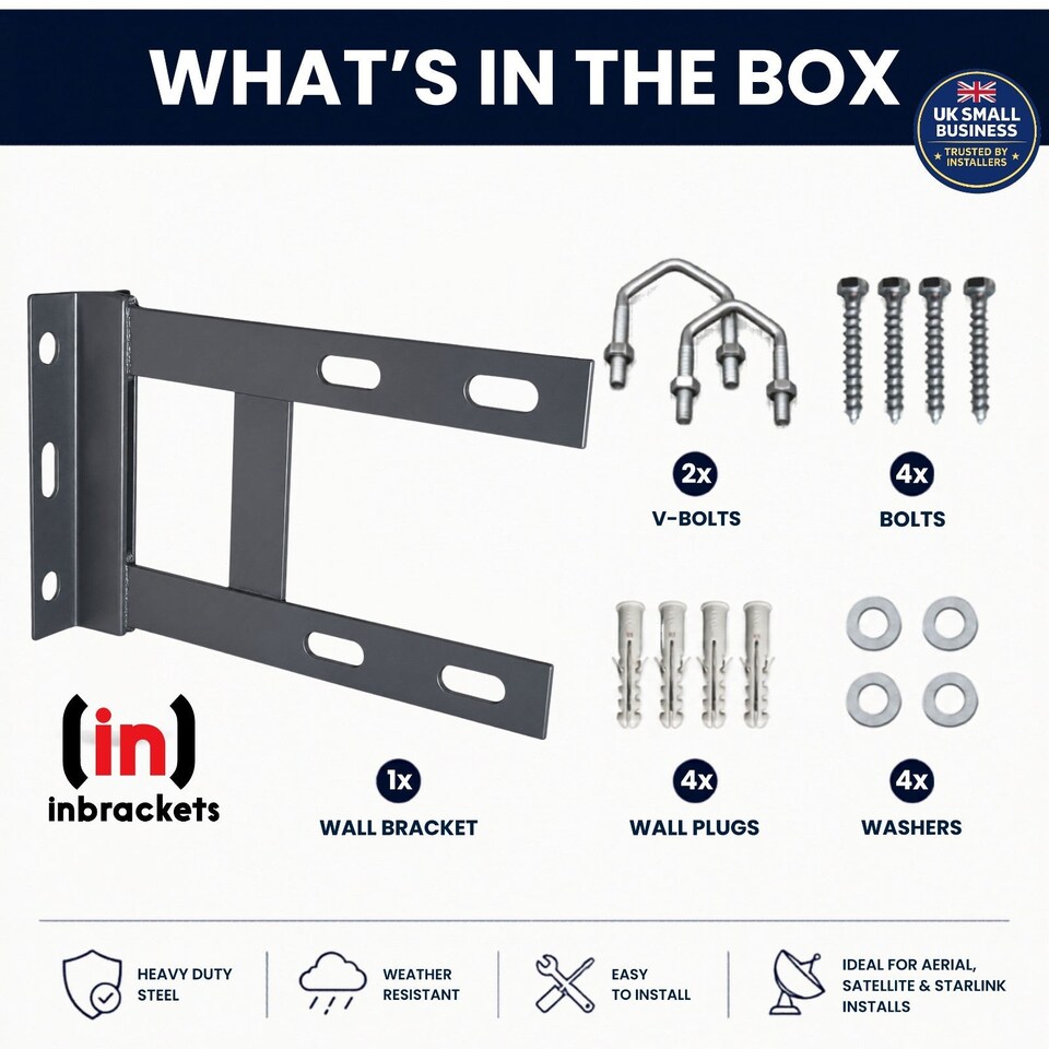 image 1 of Inbrackets 6" x 9" Heavy Duty Wall Bracket Anthracite Grey for Starlink, TV Aerial and Satellite Mast